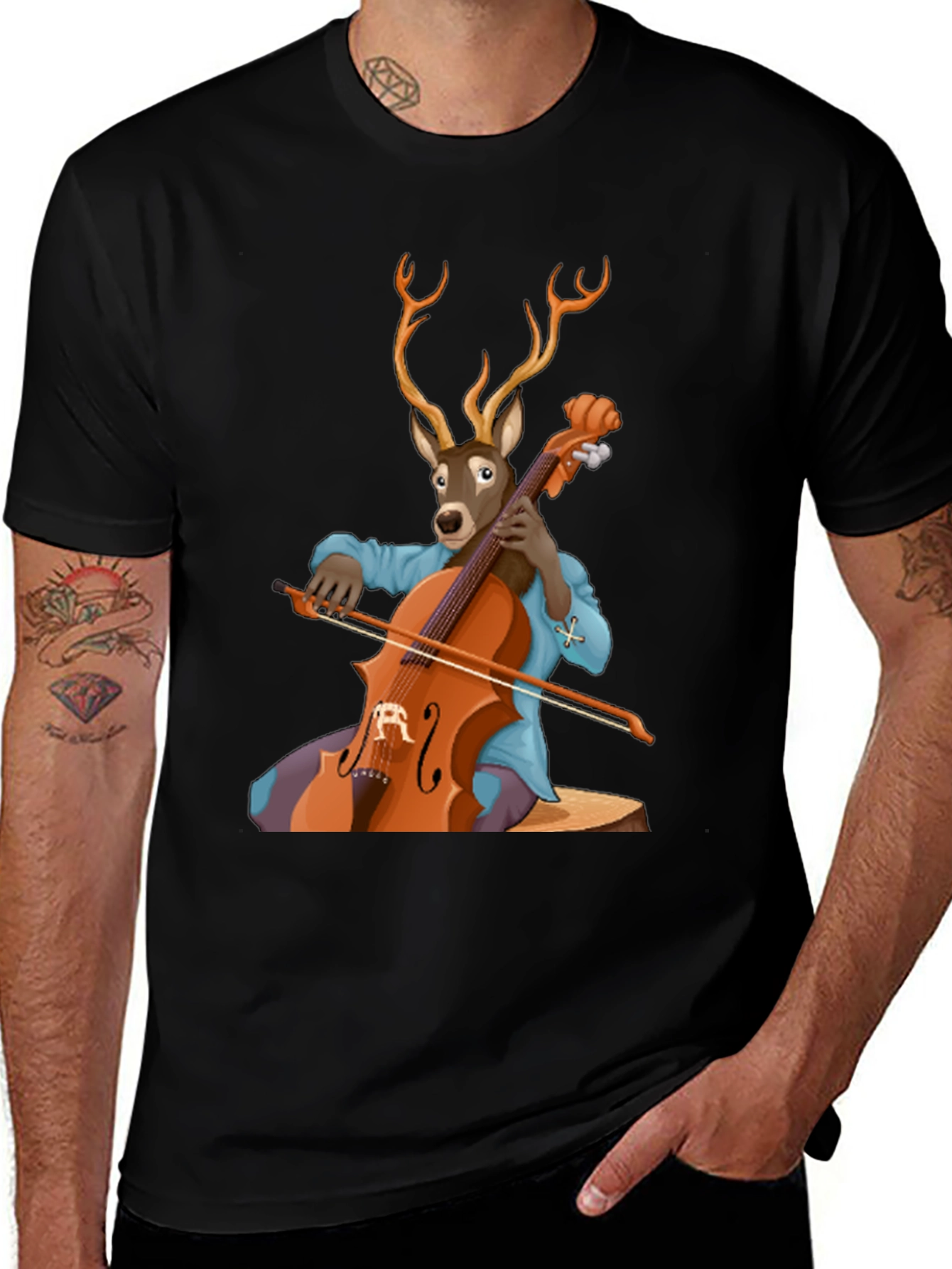 Deer Playing Cello T-Shirt - Unique Music Lover Tee