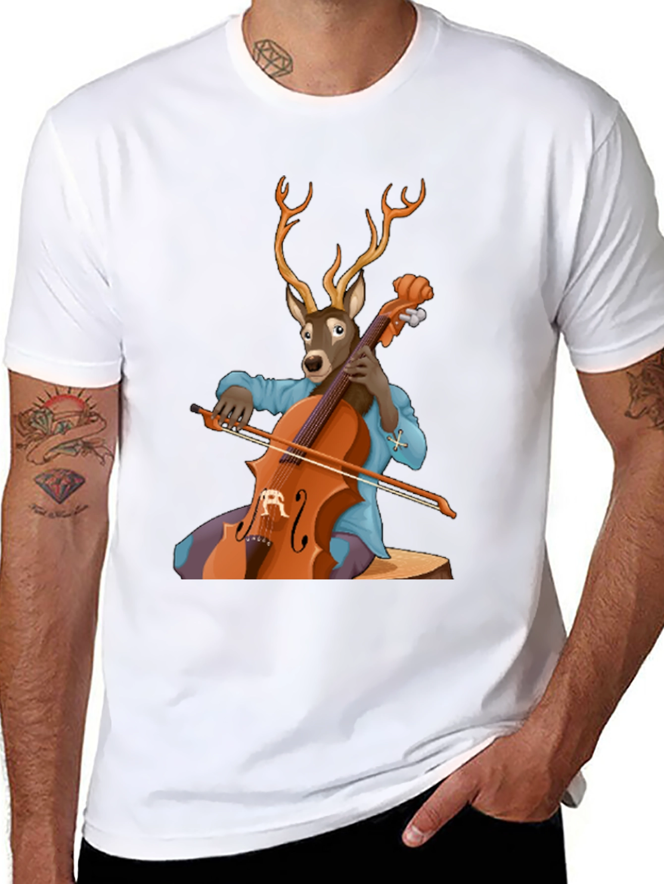 Deer Playing Cello T-Shirt - Unique Music Lover Tee