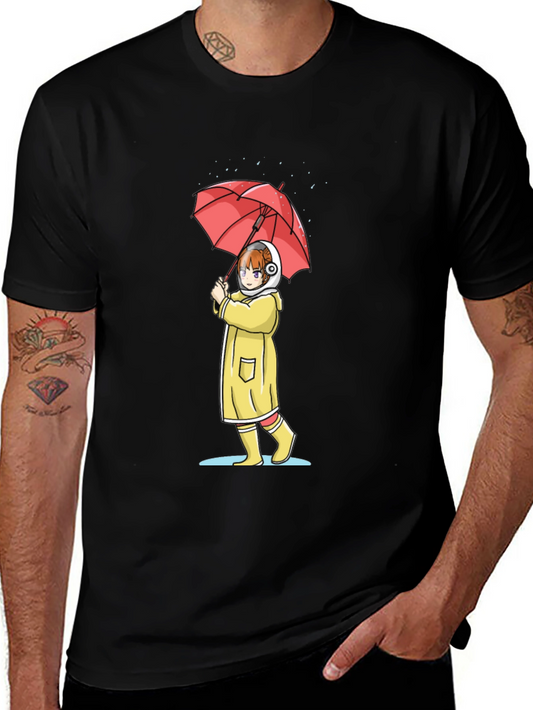 Anime Girl Umbrella Graphic T-Shirt