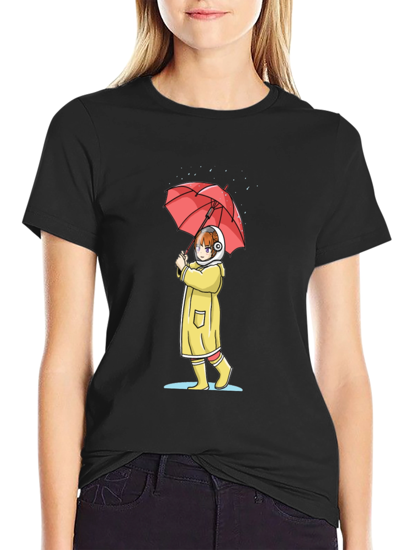 Anime Girl Umbrella Graphic T-Shirt