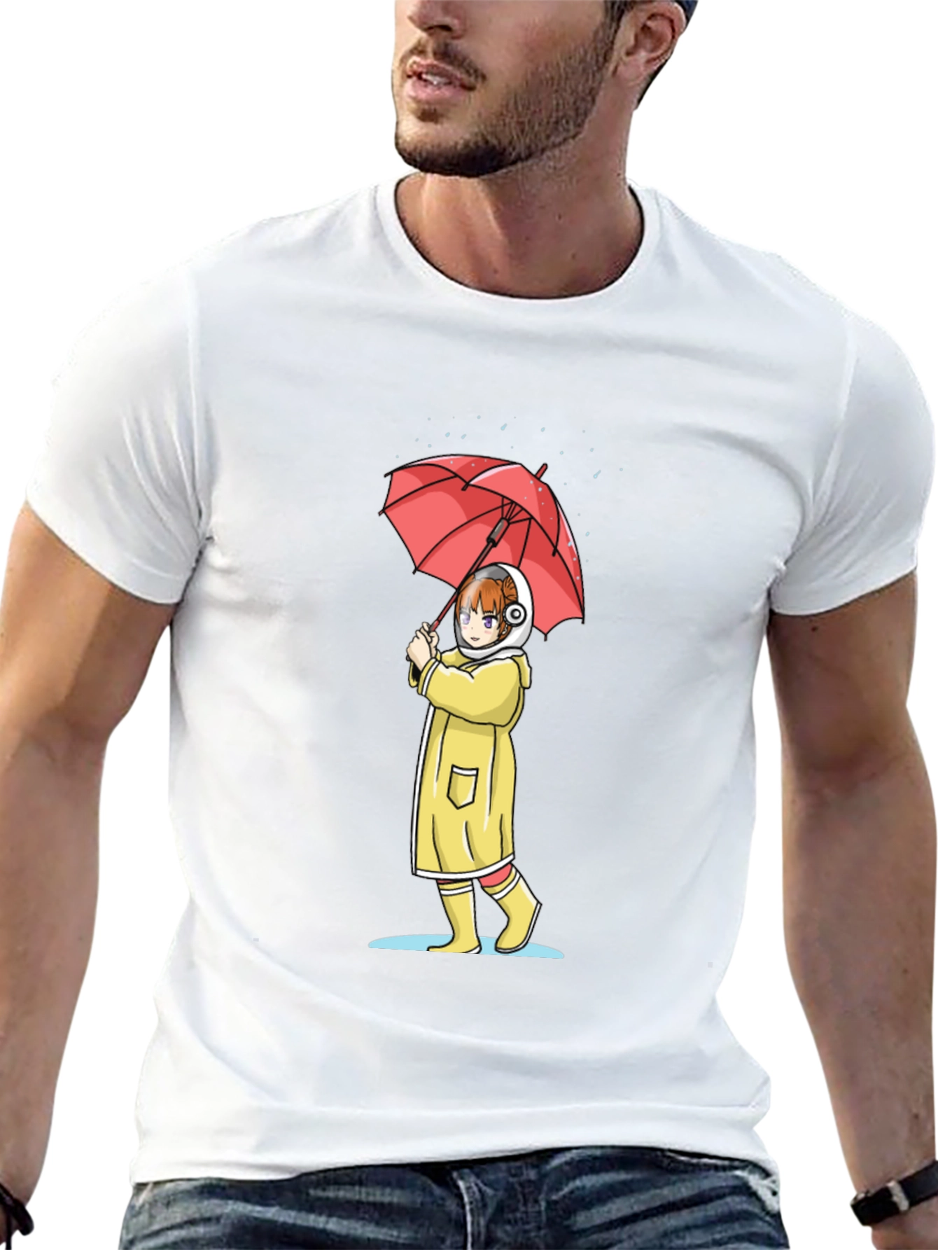 Anime Girl Umbrella Graphic T-Shirt