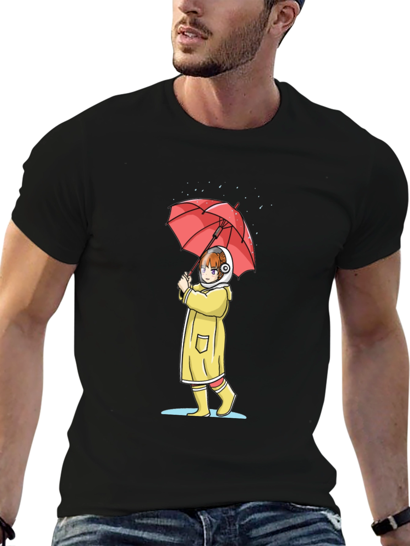 Anime Girl Umbrella Graphic T-Shirt
