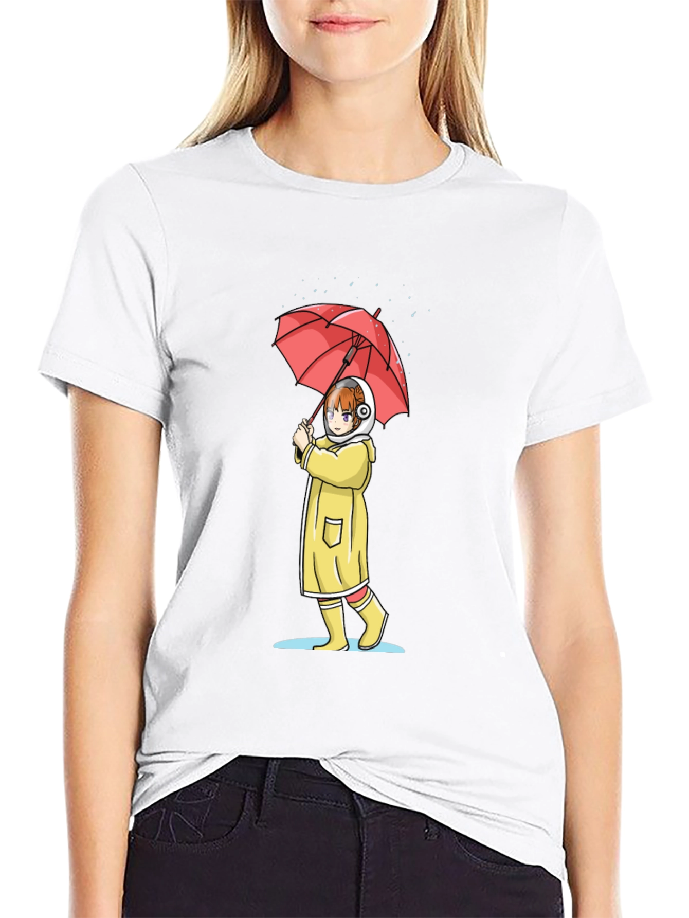 Anime Girl Umbrella Graphic T-Shirt