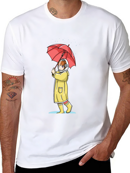 Anime Girl Umbrella Graphic T-Shirt
