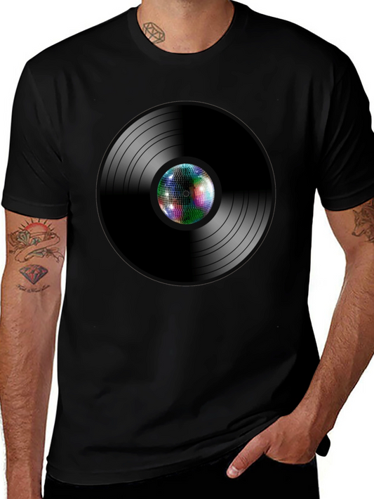 Retro Disco Ball Vinyl Record Graphic T-Shirt
