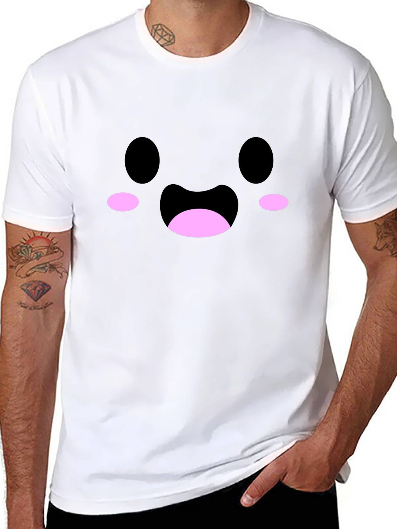 Cute Kawaii Face Black T-Shirt