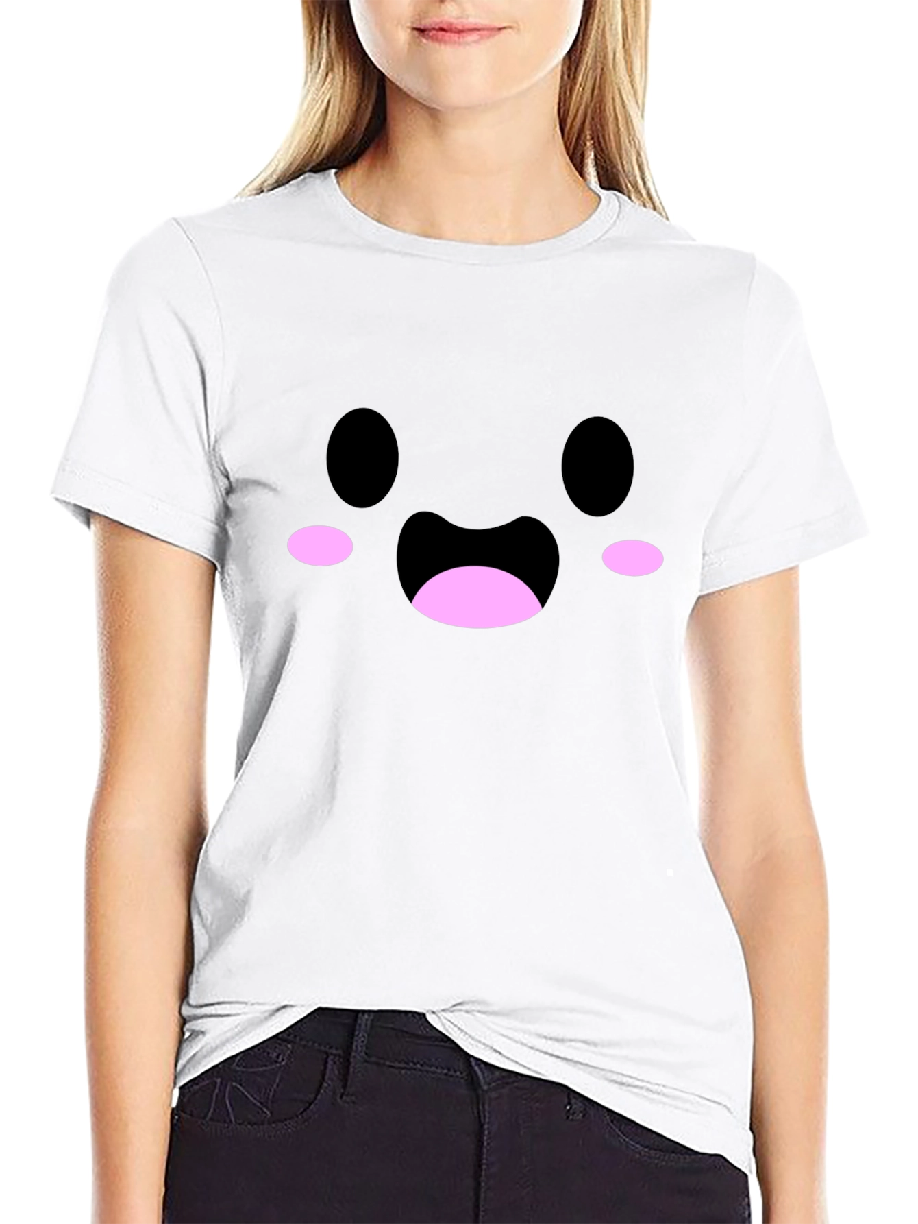 Cute Kawaii Face Black T-Shirt