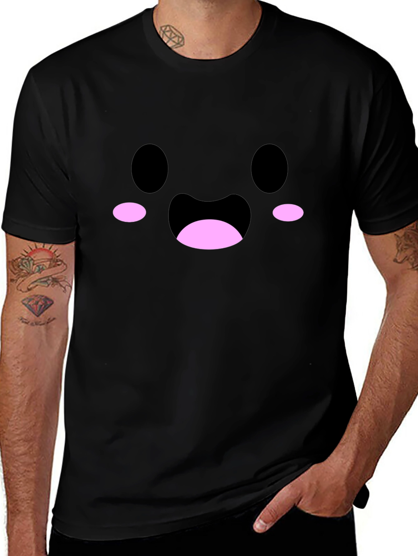 Cute Kawaii Face Black T-Shirt