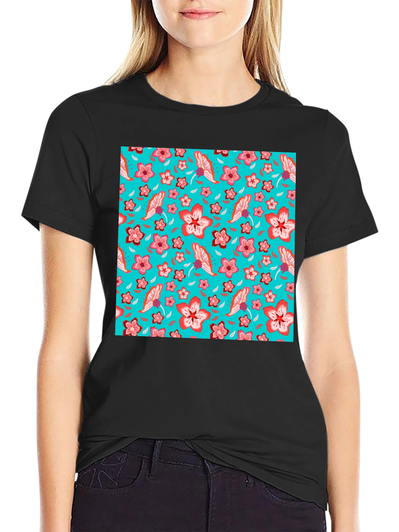 Floral Pattern T-Shirt Casual Graphic Tee