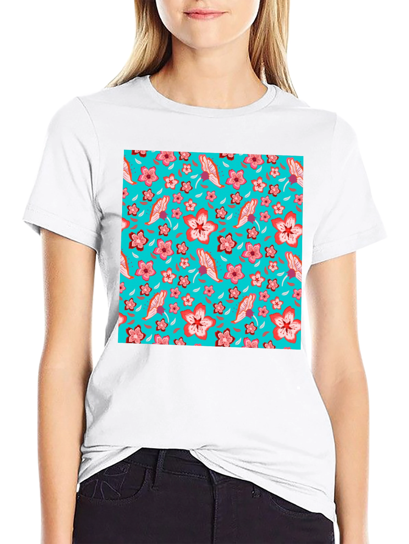 Floral Pattern T-Shirt Casual Graphic Tee