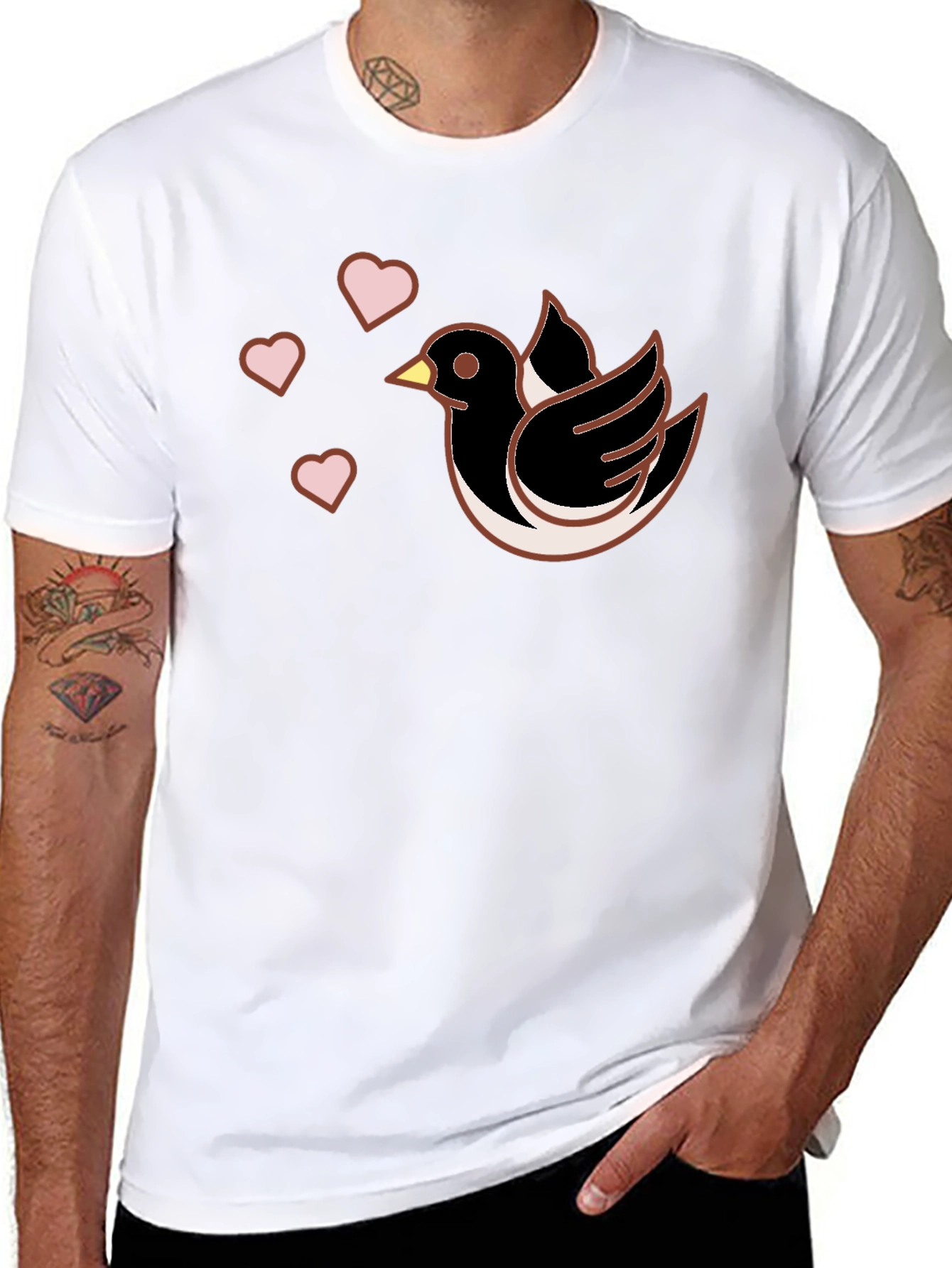 Bird & Hearts Graphic Black T-Shirt
