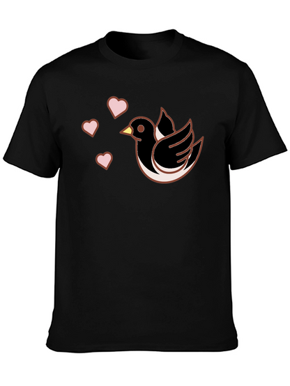 Bird & Hearts Graphic Black T-Shirt
