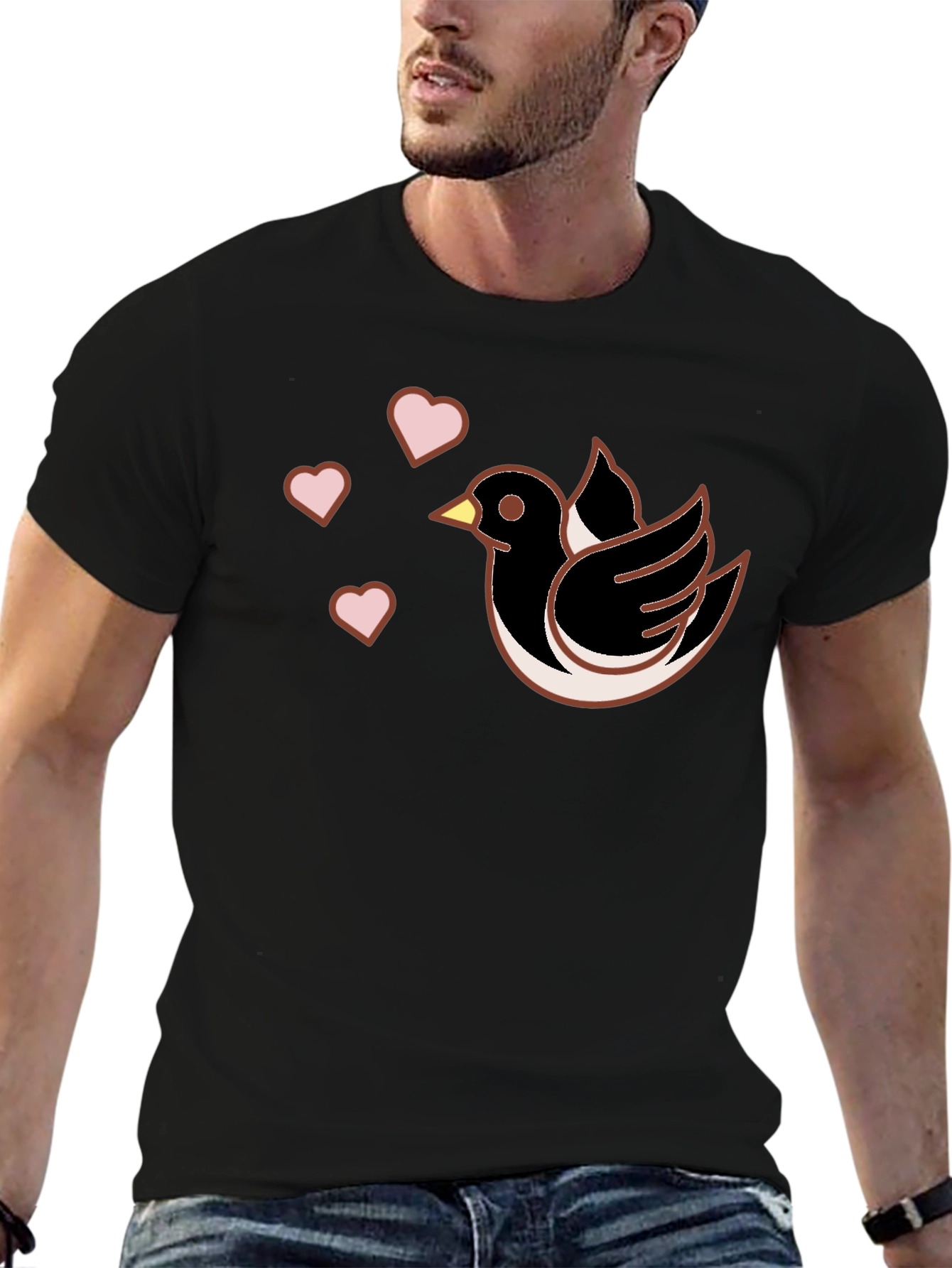 Bird & Hearts Graphic Black T-Shirt
