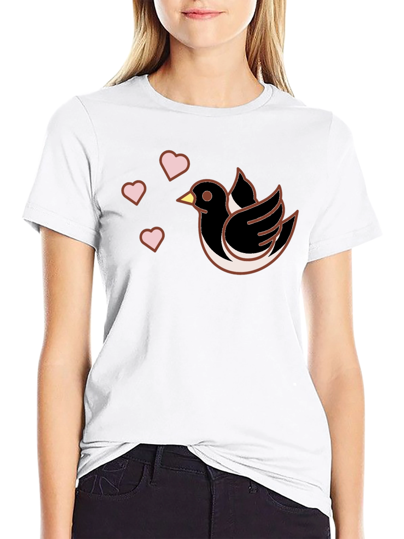 Bird & Hearts Graphic Black T-Shirt