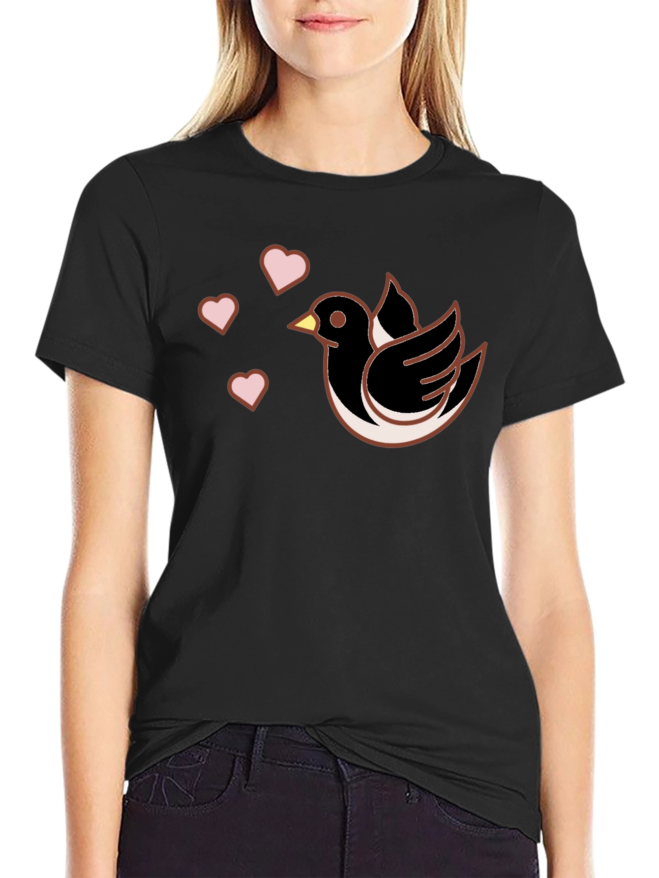 Bird & Hearts Graphic Black T-Shirt