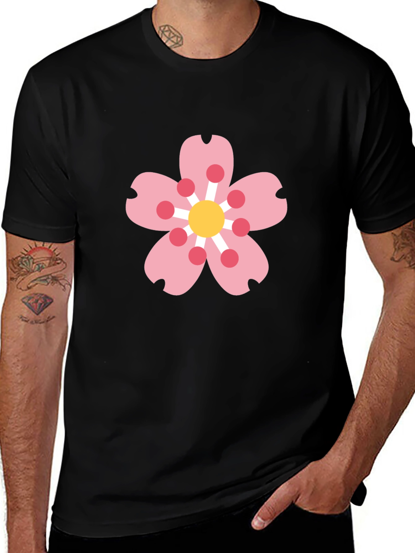 Black Tee with Sakura Blossom Graphic