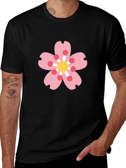 Black Tee with Sakura Blossom Graphic
