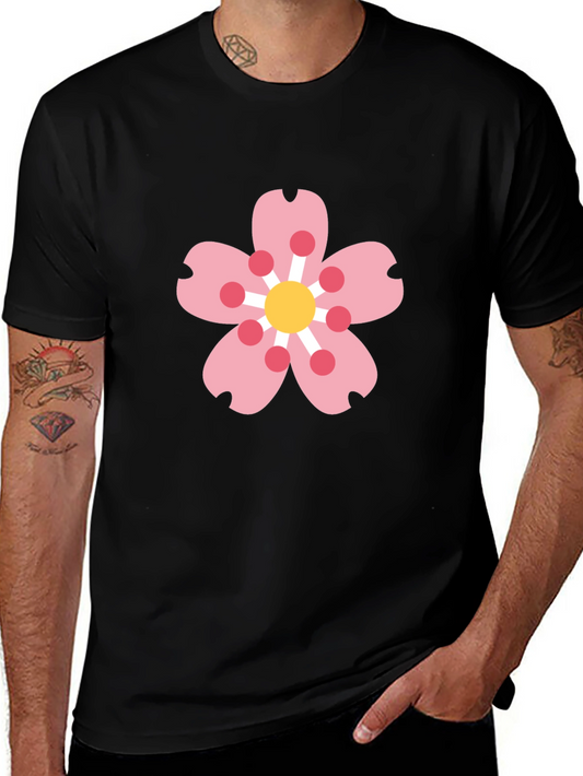 Black Tee with Sakura Blossom Graphic