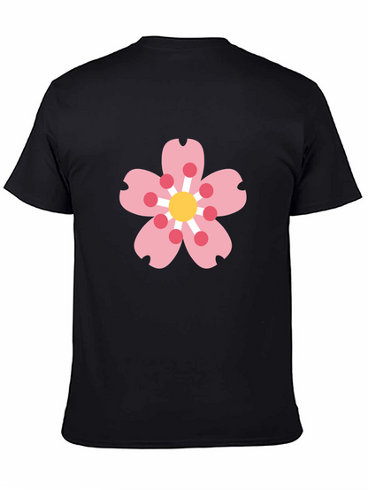 Black Tee with Sakura Blossom Graphic