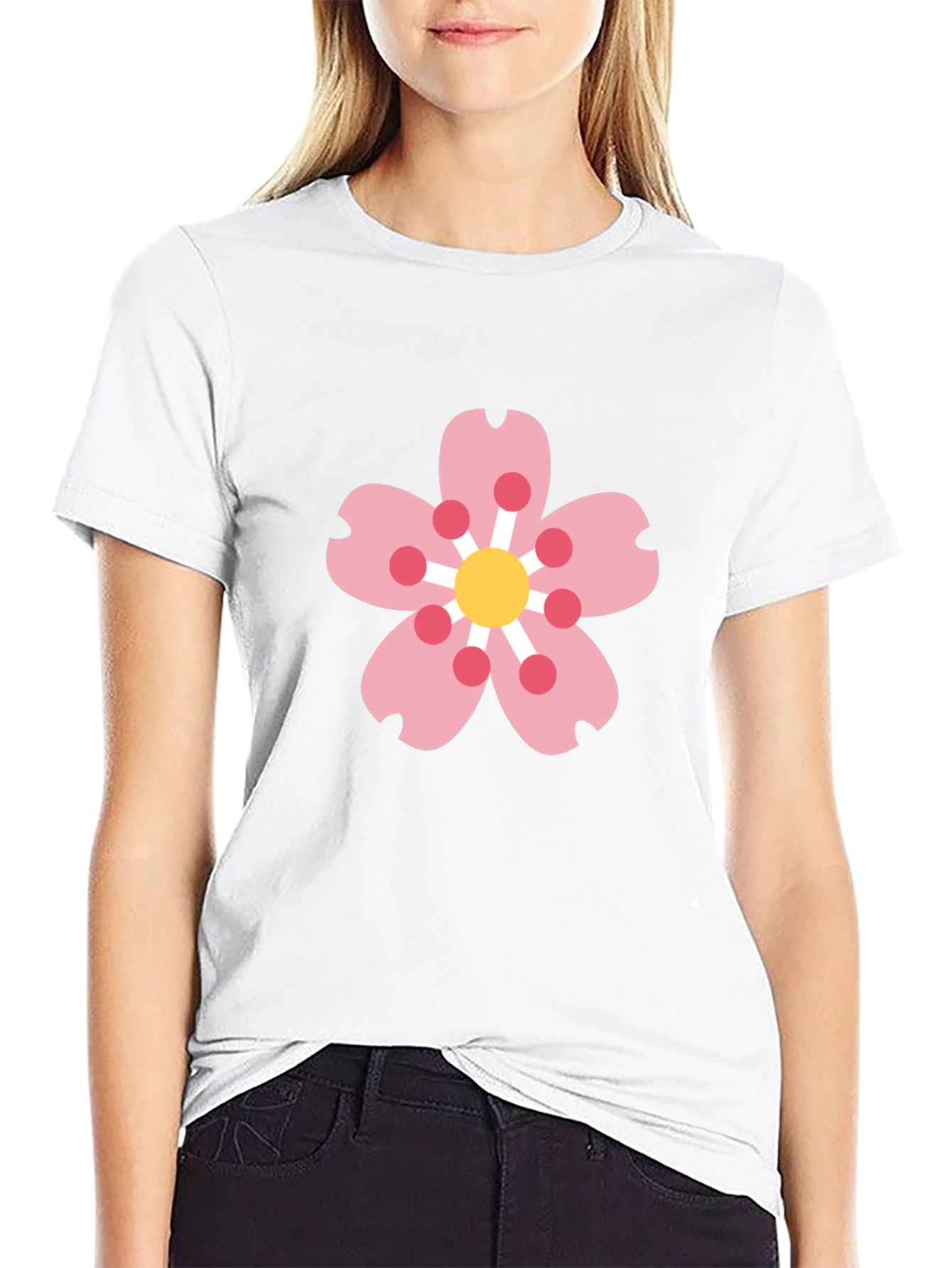 Black Tee with Sakura Blossom Graphic