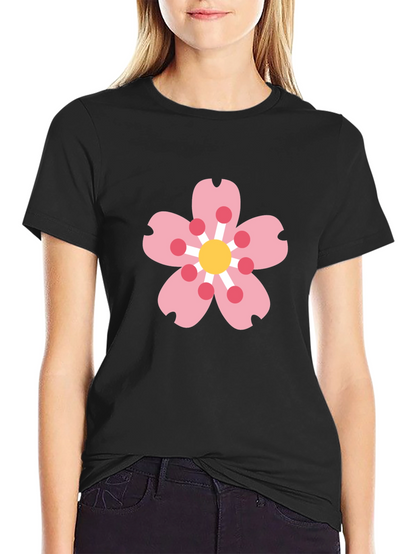 Black Tee with Sakura Blossom Graphic