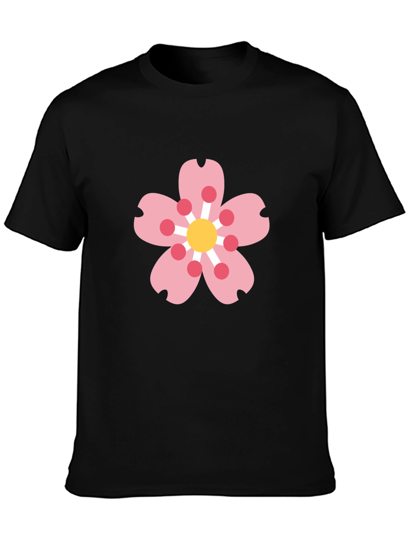Black Tee with Sakura Blossom Graphic