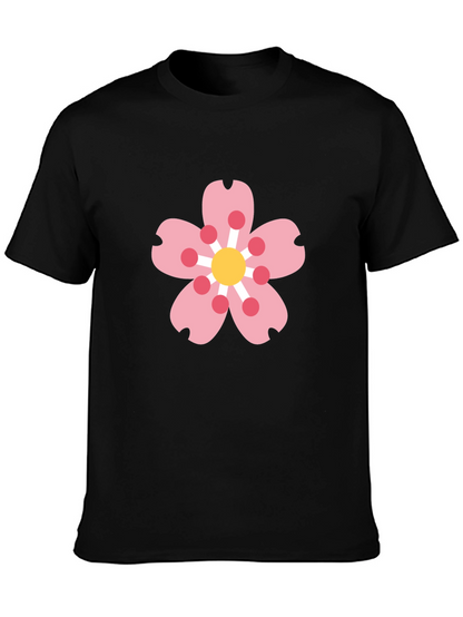 Black Tee with Sakura Blossom Graphic