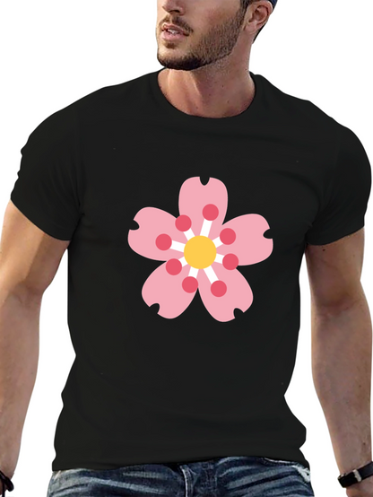 Black Tee with Sakura Blossom Graphic