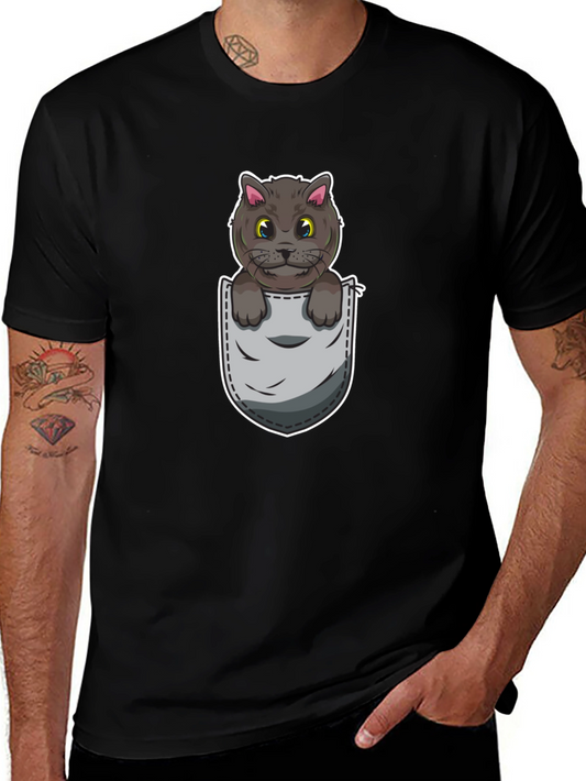 Cartoon Cat in Pocket Graphic Tee - Unisex