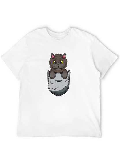 Cartoon Cat in Pocket Graphic Tee - Unisex