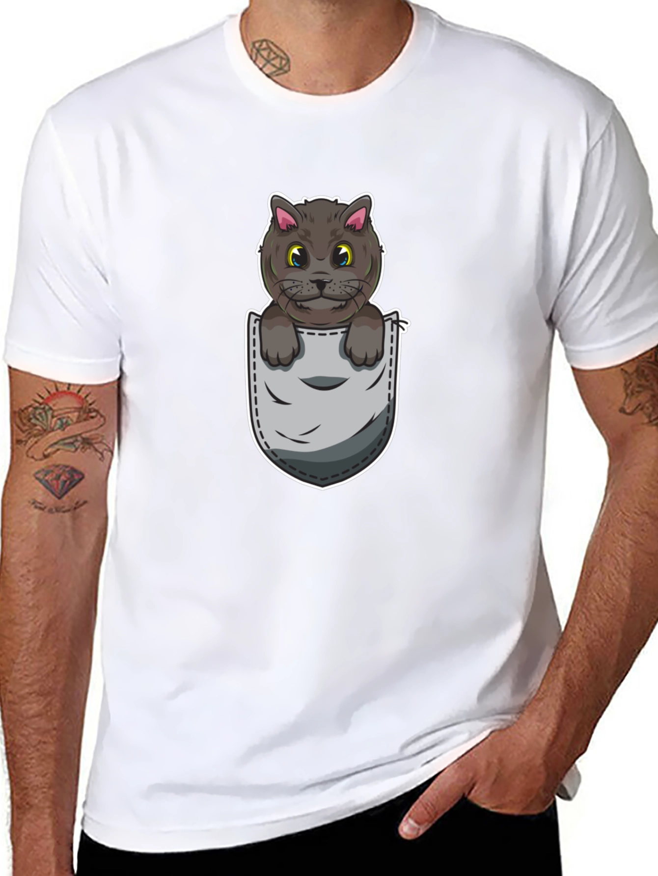 Cartoon Cat in Pocket Graphic Tee - Unisex