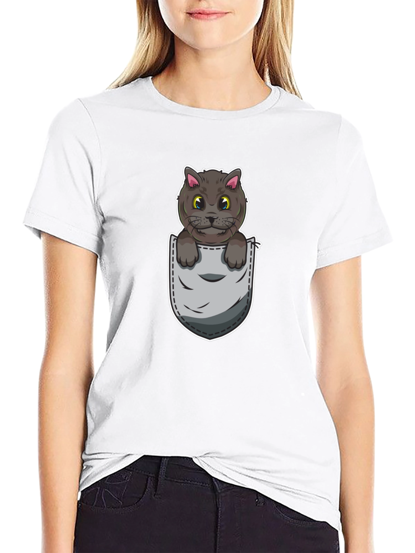 Cartoon Cat in Pocket Graphic Tee - Unisex