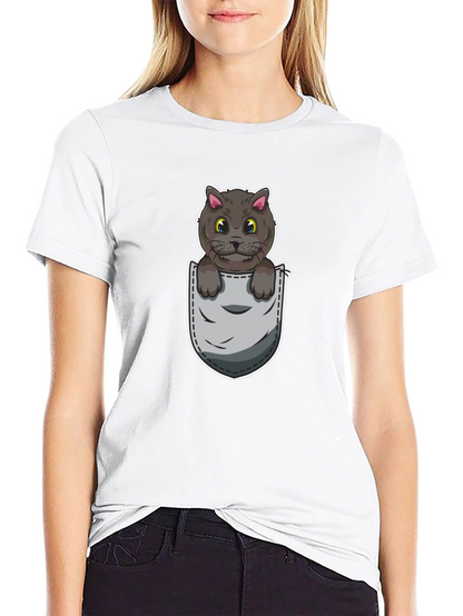 Cartoon Cat in Pocket Graphic Tee - Unisex