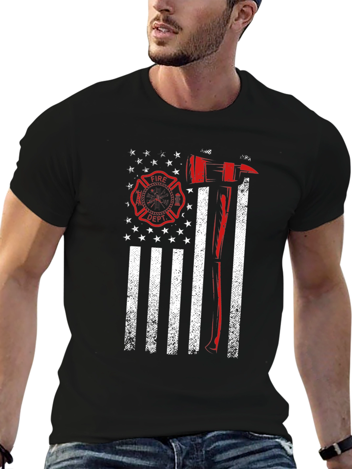 Firefighter Flag Graphic T-Shirt - Axe Design
