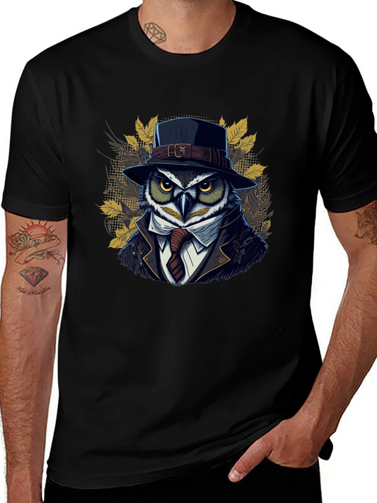 Owl in Suit Graphic T-Shirt - Cool Detective Style