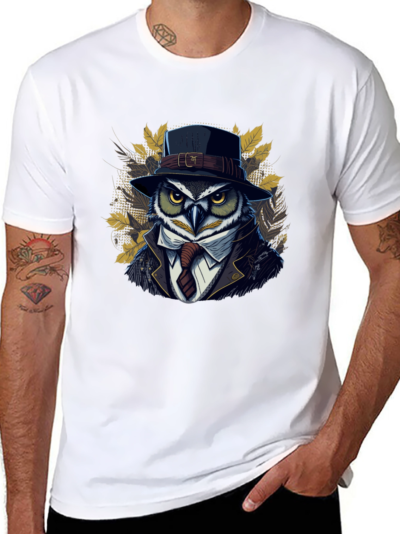 Owl in Suit Graphic T-Shirt - Cool Detective Style