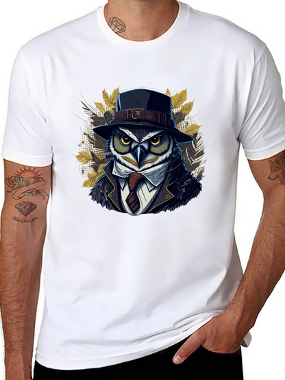 Owl in Suit Graphic T-Shirt - Cool Detective Style