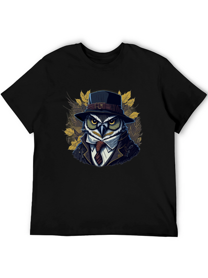Owl in Suit Graphic T-Shirt - Cool Detective Style