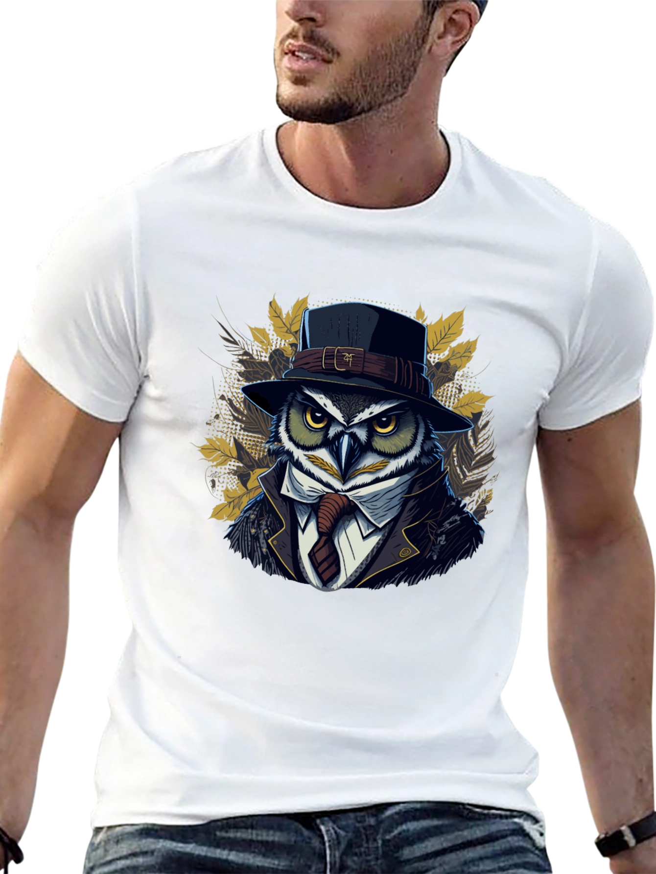 Owl in Suit Graphic T-Shirt - Cool Detective Style