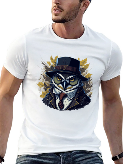 Owl in Suit Graphic T-Shirt - Cool Detective Style