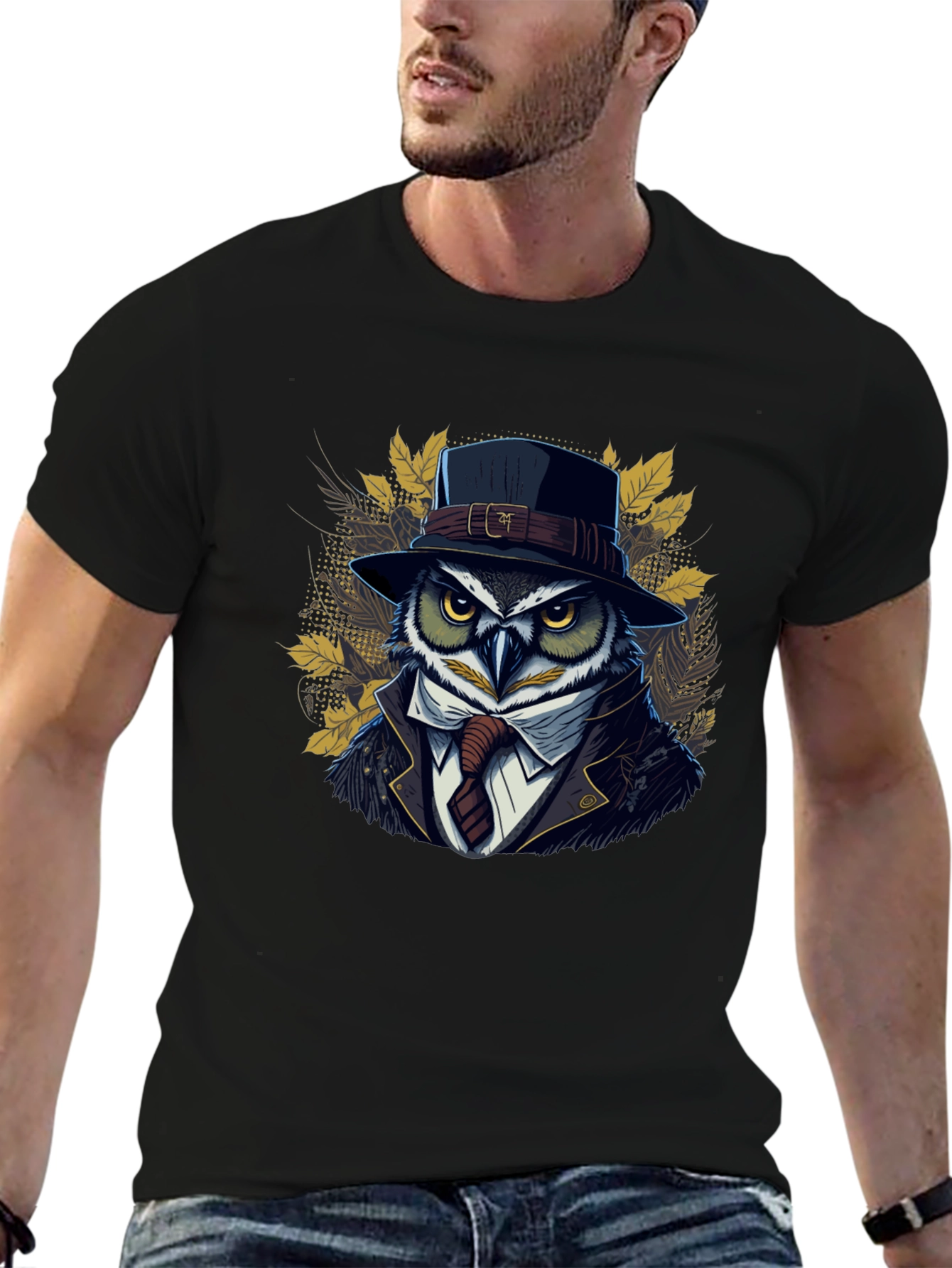 Owl in Suit Graphic T-Shirt - Cool Detective Style