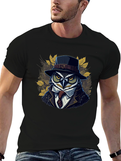 Owl in Suit Graphic T-Shirt - Cool Detective Style