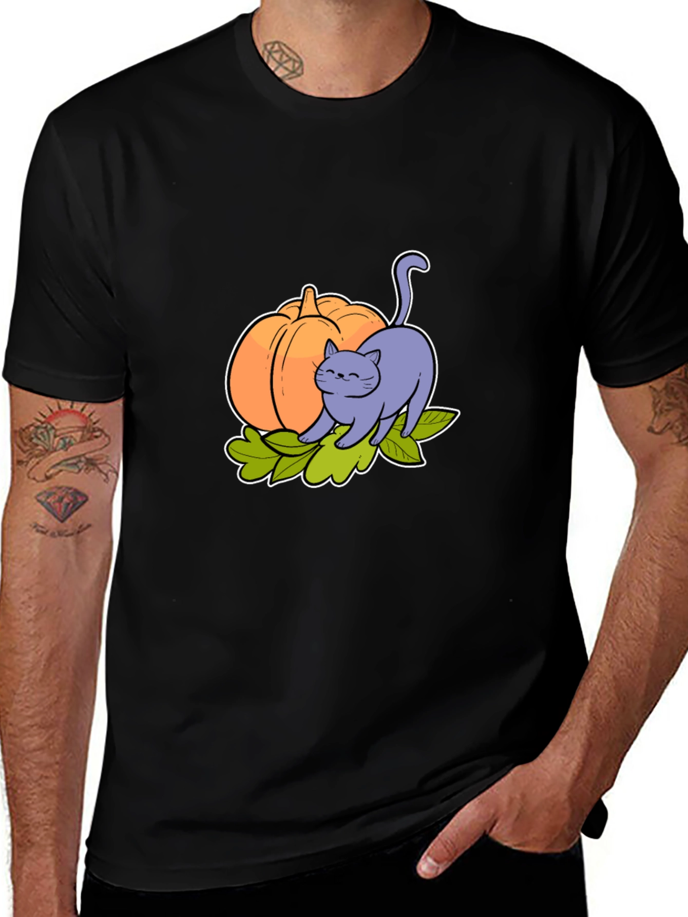 Cute Cat & Pumpkin Graphic Tee