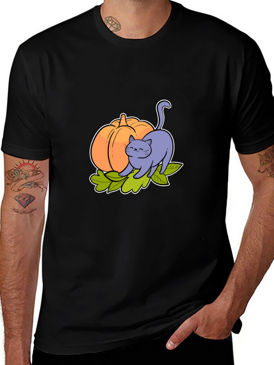 Cute Cat & Pumpkin Graphic Tee