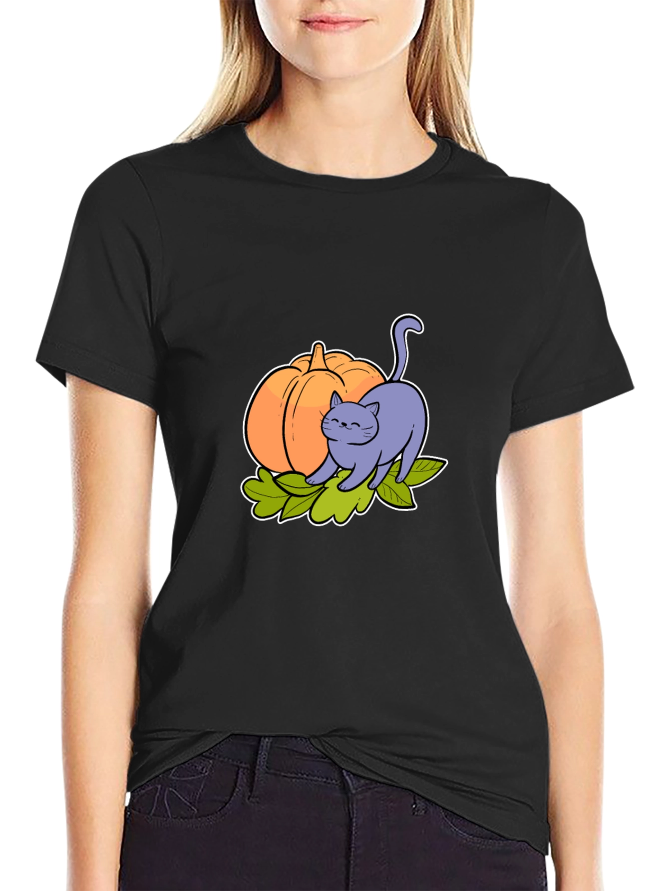 Cute Cat & Pumpkin Graphic Tee