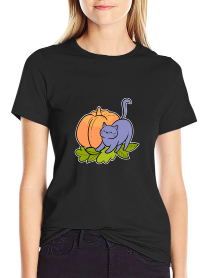 Cute Cat & Pumpkin Graphic Tee