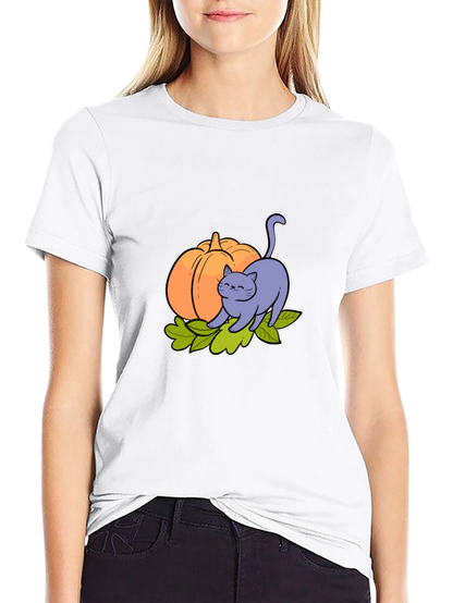 Cute Cat & Pumpkin Graphic Tee