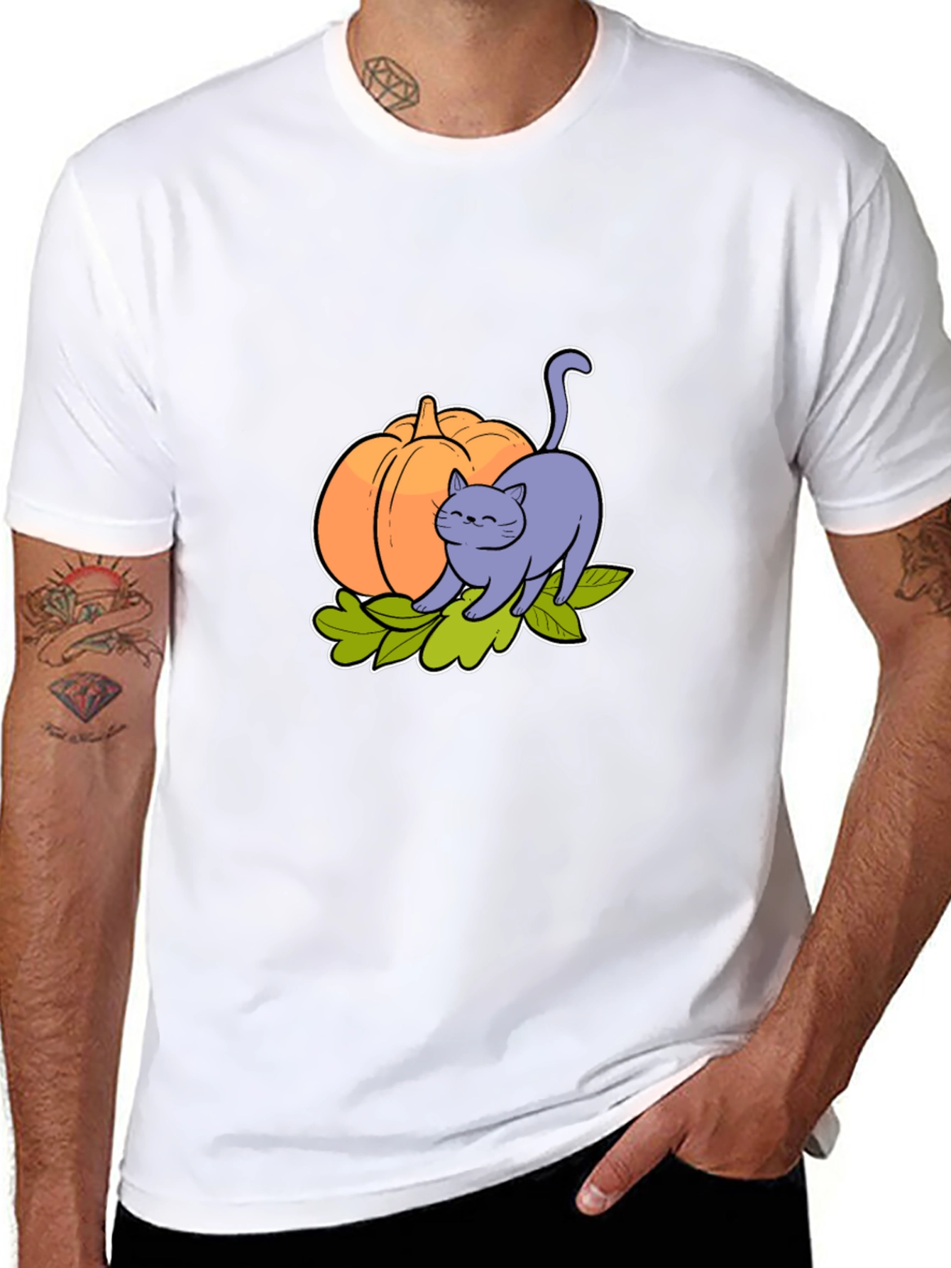 Cute Cat & Pumpkin Graphic Tee