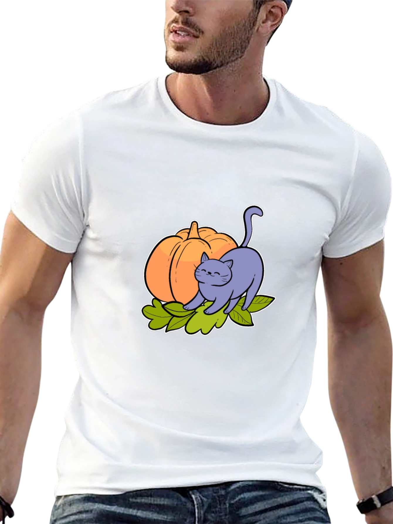 Cute Cat & Pumpkin Graphic Tee