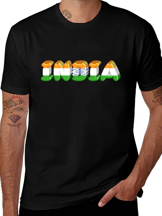 India Flag Graphic Print Black T-Shirt
